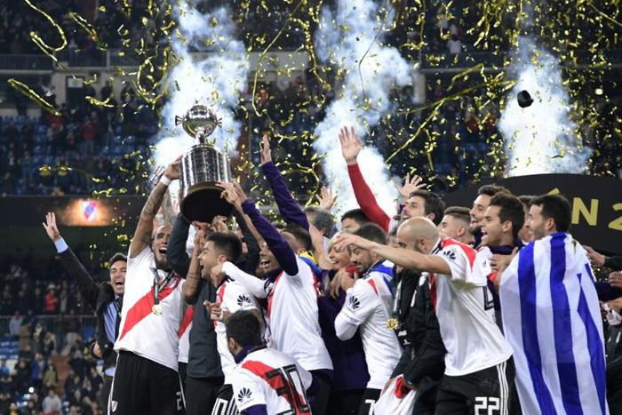 River Plate celebrate last season's win in Madrid