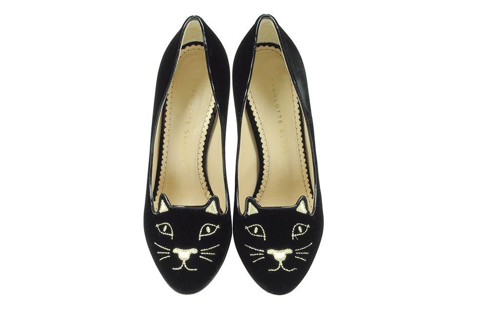 Charlotte Olympia Round Toe Canvas Black Flats