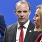 British Foreign Minister Dominic Raab (L) and EU diplomatic chief Federica Mogherini are pictured in Helsinki, Finland on August 29