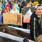 A fake bear on a stretcher during a protest against a New Year's event that some fear will wake hibernating bears