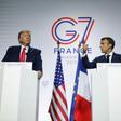 France's President Emmanuel Macron (R) and US President Donald Trump deliver a joint press conference in Biarritz, south-west France on August 26, 2019, on the third day of the annual G7 Summit