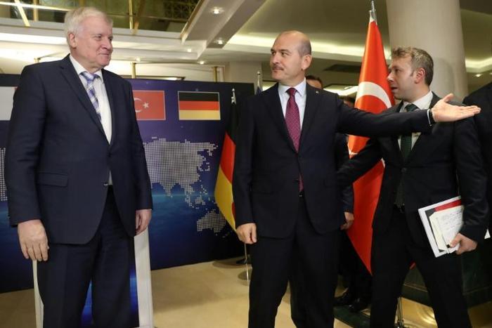 Turkey's Interior Minister Suleyman Soylu (R) and European Commissioner for Migration, Dimitris Avramopoulos meet to discuss cooperation on migration management in Ankara, Turkey, October 3, 2019