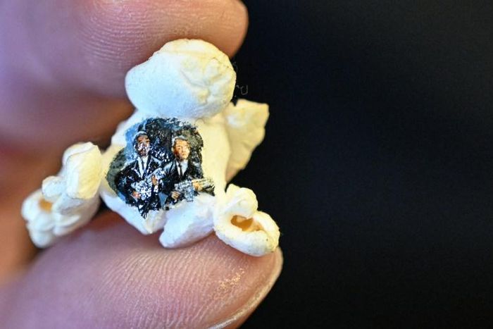 Turkish micro artist Hasan Kale paints his intricate pieces on tiny, discarded items such as a piece of popcorn