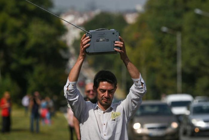 Journalists held protests outside the radio station in defence of media freedoms