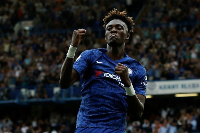 Chelsea's English striker Tammy Abraham celebrates scoring their second goal during the English Premier League football match between Chelsea and Sheffield United at Stamford Bridge in London on August 31, 2019.
