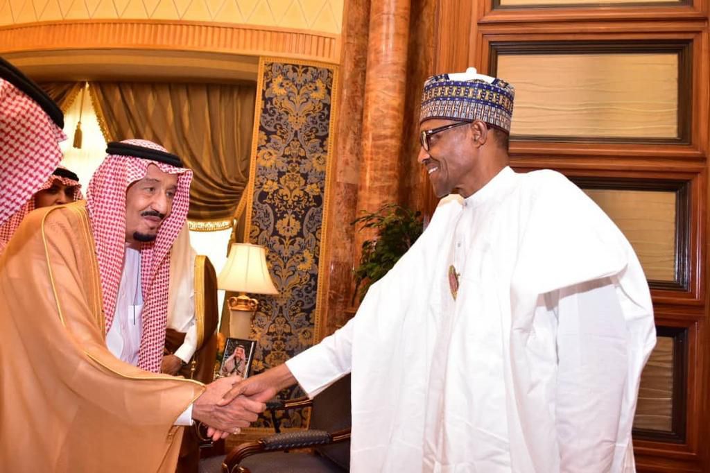 President Muhammadu Buhari and Crown Prince of the Kingdom of Saudi Arabia, Mohammed bin Salman bin Abdulaziz in Riyadh, Saudi. [Twitter/@NGRPresident]