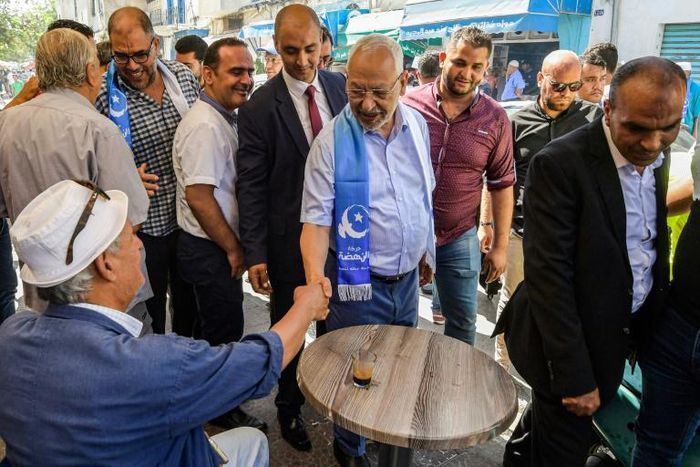 Head of the Ennahdha party Rached Ghannouchi campaigned in the Bab Jdid district of Tunisia's capital Tunis