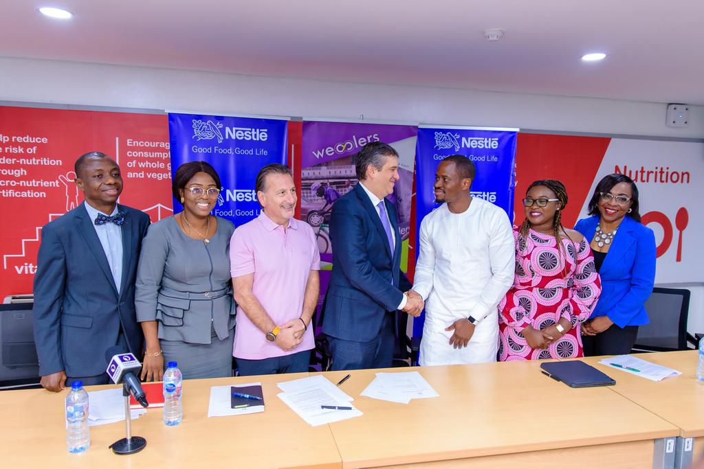 L-R:  Bode Ayeku, Company Secretary/Legal Adviser, Nestlé Nigeria; Kemisola Ajasa, Regional Regulatory & Scientific Affairs, Nestlé Nigeria;  Rabie Issa, Business Executive Officer, Nestlé Waters Nigeria; Mauricio Alarcón, MD/CEO, Nestlé Nigeria; Olawa...