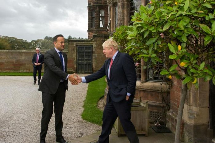 Britain's Prime Minister Boris Johnson (R) met Ireland's Taoiseach, prime minister, Leo Varadkar (L) near Liverpool to seek a pathway to a possible Brexit deal