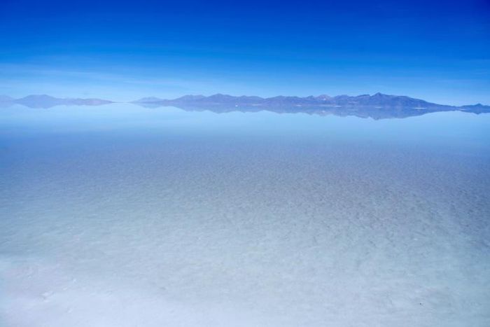 Aerial view of the flooded southern zone of the Uyuni Salt Flat, Bolivia