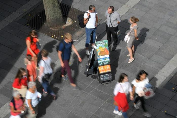Jehovah's Witnesses display brochures in the French city of Nantes in 2018