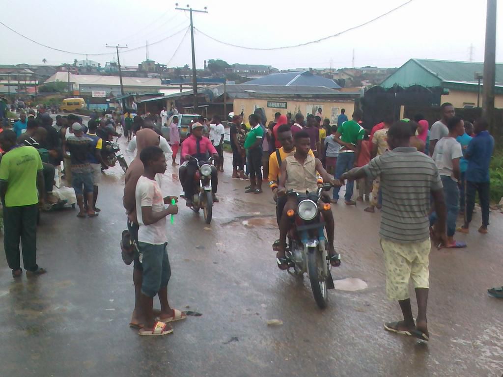 Residents gathered on the road to sympathise with the victims