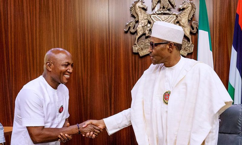President Muhammadu Buhari receives Governor-Elect of Bayelsa State, Mr. David Lyon today, at the State House, Abuja.