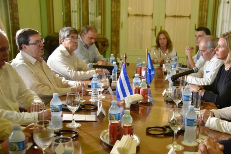 EU foreign policy chief Federica Mogherini (R) meets Cuba's Foreign Minister Bruno Rodriguez on September 8, 2019, in Havana.