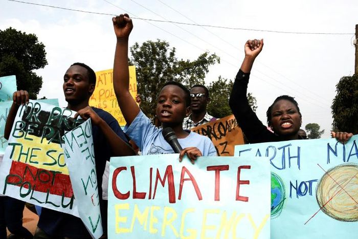 Young people took part in a march against climate change