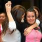 Rape victim Evelyn Hernandez (C) celebrates with her lawyers after being cleared of murdering her stillborn baby, at the Ciudad Delgado court in San Salvador on August 19, 2019