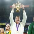 South Africa's head coach Rassie Erasmus lifts the Webb Ellis Cup