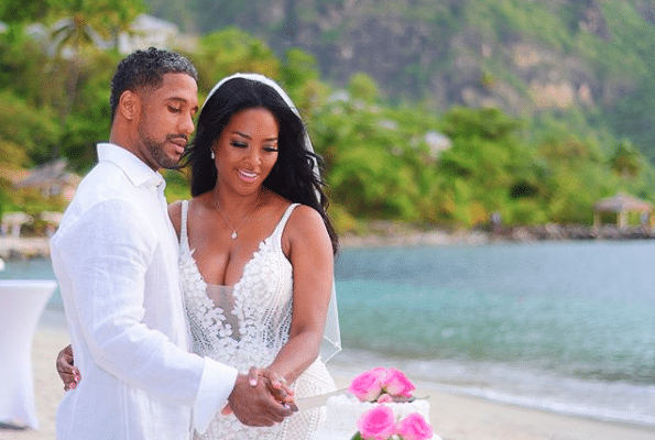 Kenya and Marc tied the knot in a surprise ceremony in St. Lucia in June 2017.[AtlantaBlackStar]