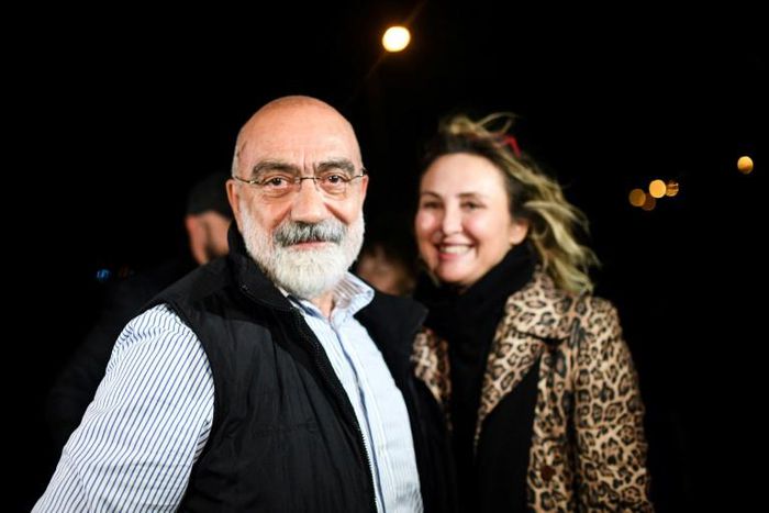 Journalist Ahmet Altan celebrates after being released from jail last week. An arrest warrant was issued for him on Tuesday