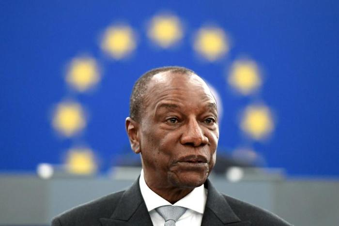 Guinean President Alpha Conde, seen here in May 2018, is facing calls not to amend the constitution to allow himself a new term