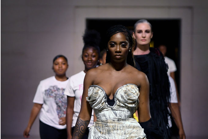 Tiwa Savage hits the runway for Naomi Campbell's #FashionForRelief style showcase [Credit: JiveNaija]