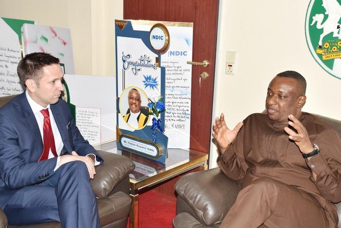 The Minister of State for Labour and Employment, Dr Festus Keyamo, with the Political Counsellor, British High Commission, Mr Dominic Williams in Abuja (NAN)