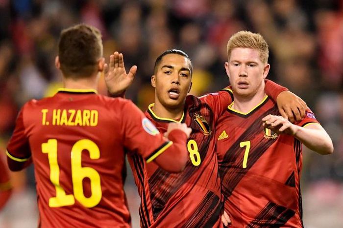 Belgium's Kevin De Bruyne (R) hit out at the format for Euro 2020 after his side beat Cyprus in their final qualifier on Tuesday