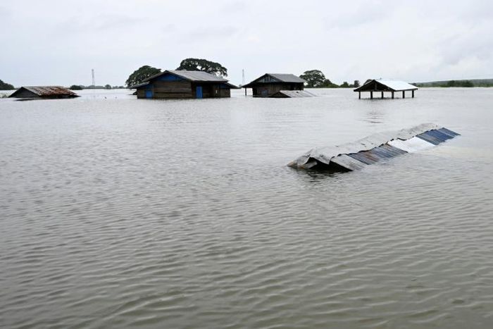 Houses have been submerged by floodwaters in Shwegyin township of the Bago Region in Myanmar