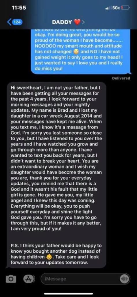 Young lady who’s been texting her late father for 4 years finally gets an emotional reply