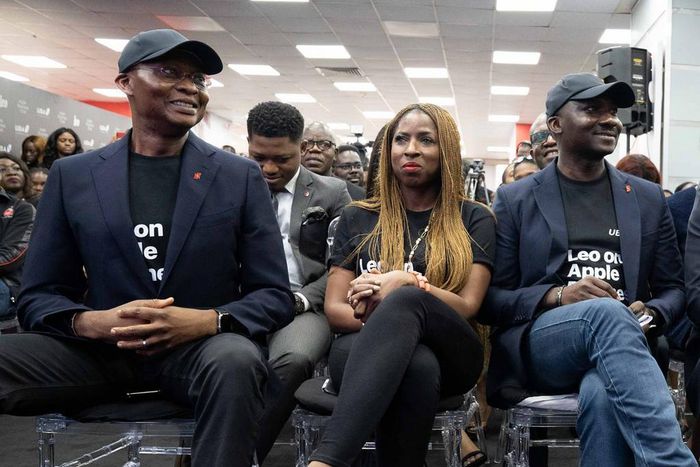 L-R: Group Managing Director/CEO, United Bank for Africa(UBA) Plc, Mr. Kennedy Uzoka; Group Head, Marketing, UBA Plc, Mrs Dupe Olusola; Group Head, Online Banking, UBA, Mr Austine Abolusoro, during the launch of LEO, the Bank’s chatbot on banking, on A...