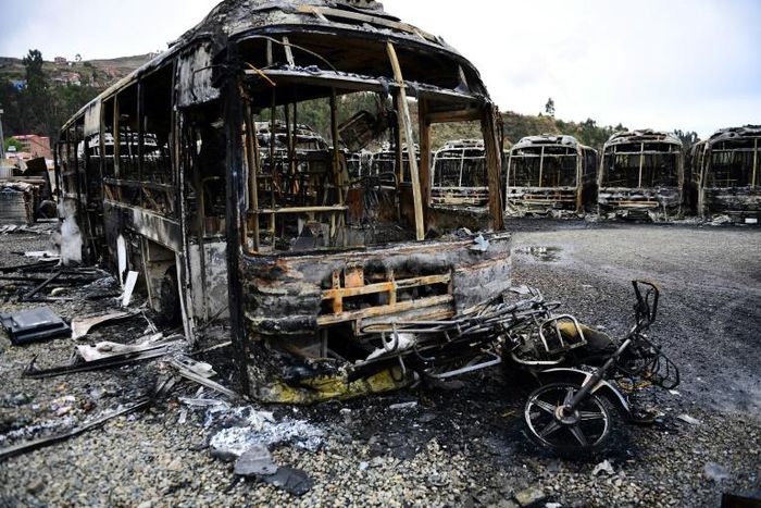 La Paz Mayor Luis Revilla said 64 municipal buses were torched overnight during what he described as "a night of terror"