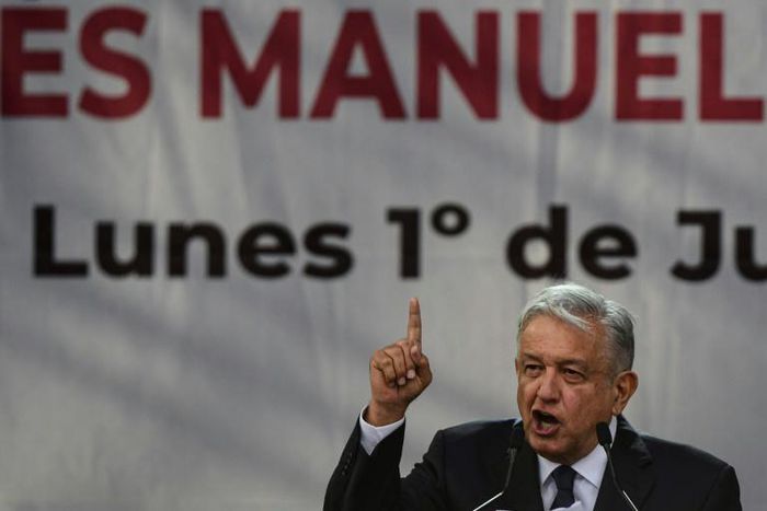 Mexican President Andres Manuel Lopez Obrador presents his government report at Mexico City's Zocalo Square in July 2019
