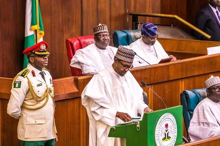 President Muhammadu Buhari presents the 2020 National Budget to a joint Session of the National Assembly. Oct 8 2019 (Twitter/NTA)