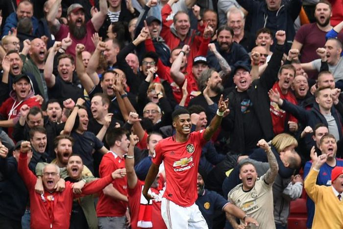 Double delight: Marcus Rahsford scored twice as Manchester United thrashed Chelsea 4-0 on Sunday