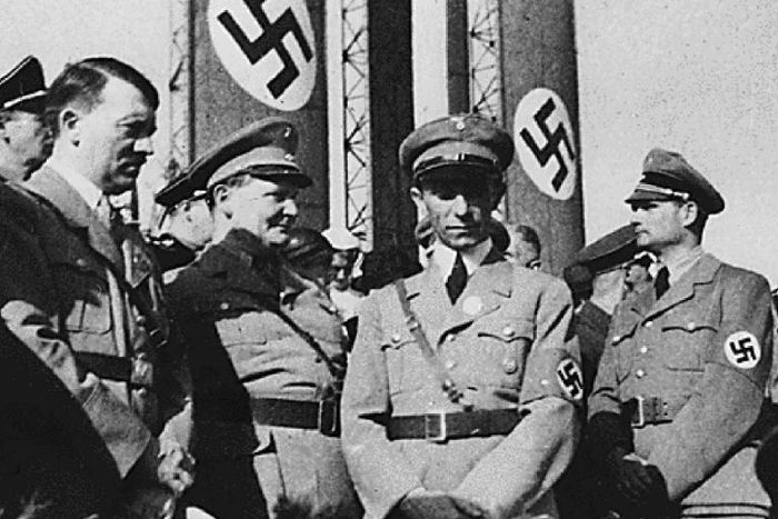 Some of the items being auctioned off belonged to Adolf Hitler (L) and his Nazi commanders Hermann Goering (2nd L) and Joseph Goebbels (C)