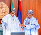 President Muhammadu Buhari and President of the Senate, Dr. Ahmad Lawan. [Twitter/@SPNigeria]