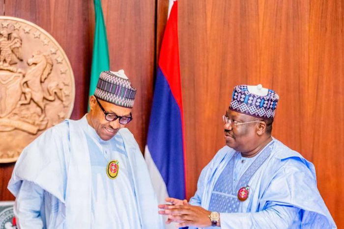 President Muhammadu Buhari and President of the Senate, Dr. Ahmad Lawan. [Twitter/@SPNigeria]