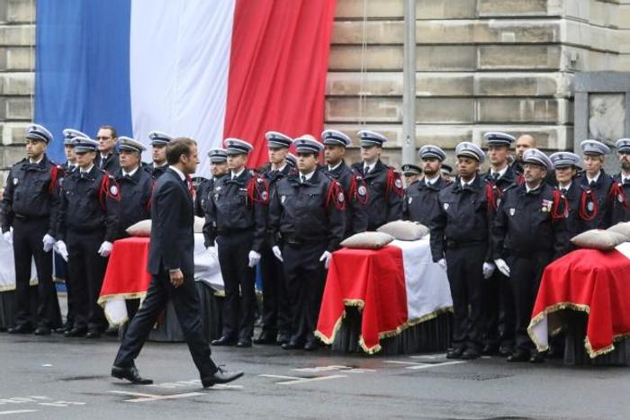 Macron spoke at a ceremony at the police headquarters where the attack took place