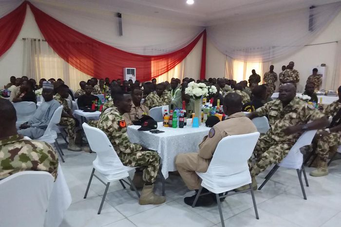 The Chief of Air Staff (CAS), Air Marshal, Sadique Abubakar, holds Christmas feast for troops in the front line, on Wednesday in Maiduguri. [NAN]