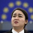 Jewher Ilham, daughter of Ilham Tohti, Uighur economist and human rights activist, delivers a speech during the award ceremony for her father's 2019 European Parliament's Sakharov human rights prize at the European Parliament in Strasbourg