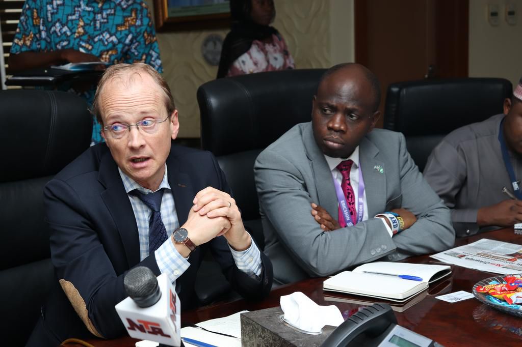 Swedish Ambassador to Economic Community of West Africa (ECOWAS) - Ghana, Cameroon and Nigeria, Mr. Carl Grans (left) and Director, Government and Industry Relations, Ericsson, Mr. Peter Ogundele during the visit.