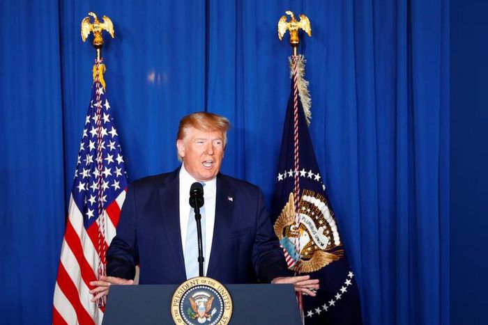 U.S. President Donald Trump delivers remarks following the U.S. Military airstrike against Iranian General Qassem Soleimani in Baghdad, Iraq, in West Palm Beach, Florida, U.S., January 3, 2020. (Reuters/NAN)