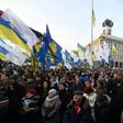 Protesters held placards with slogans such as 'No to capitulation', 'Stay away from Moscow' and 'Russian gas is a noose around our necks'