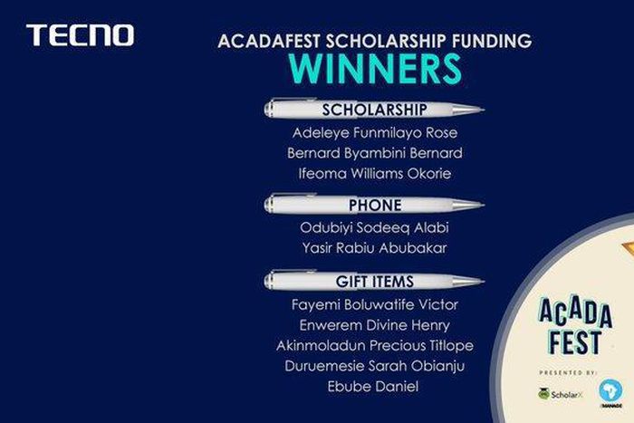 TECNO, IManage Africa and ScholarX fulfilled their promise as they reward winners in the AcadaFest Scholarship 2019