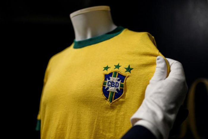 The last Brazil jersey won by football legend Pele sold at the Bolaffi auction house in Turin