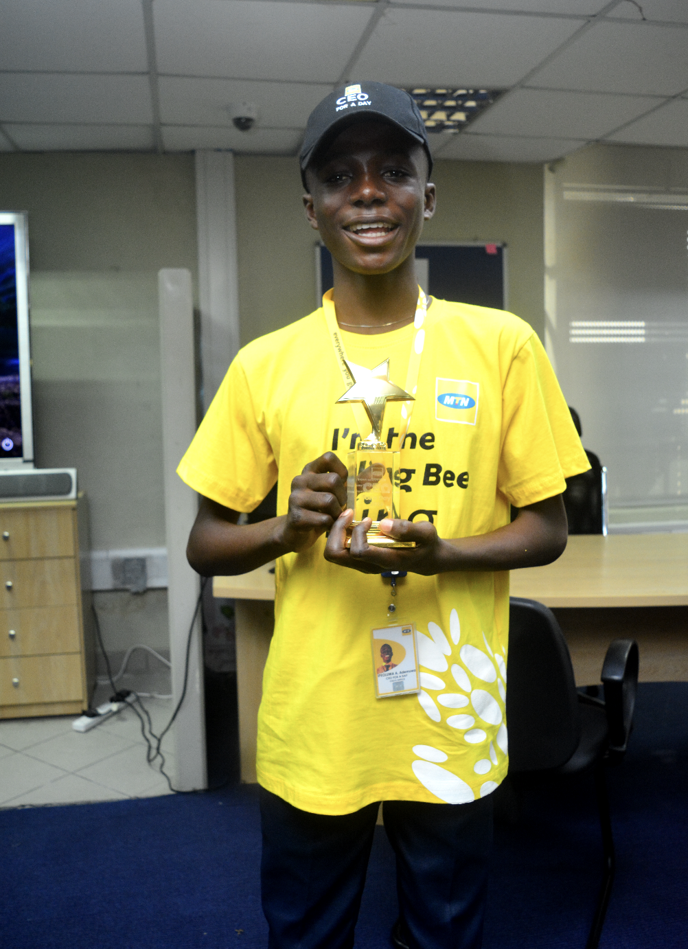 L-R: Acting Chief Human Resources Officer, MTN Nigeria, Kemi Adisa; MTN Nigeria’s Chief Executive Officer, Ferdi Moolman; MTN Nigeria’s first one-day kid-CEO, Ademuwa Ifeoluwa and Chief Marketing Officer, MTN Nigeria, Rahul De; at the MTN Plaza, Ikoyi,...