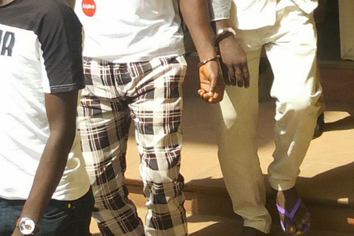 Lateef Balogun ex-domestic staff (left) and Adewale Oyekan, Lagos Prince, leaving Ikeja High Court after both were sentenced to death for murder. [NAN]