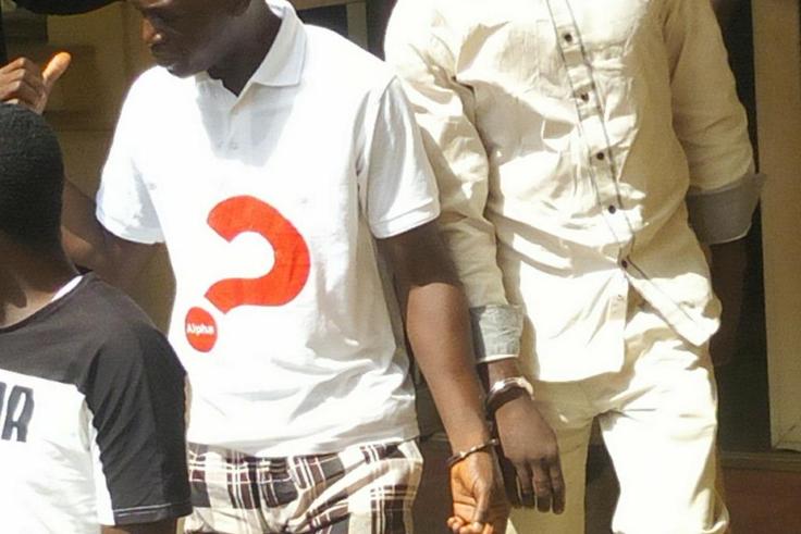 Lateef Balogun ex-domestic staff (left) and Adewale Oyekan, Lagos Prince, leaving Ikeja High Court after both were sentenced to death for murder. [NAN]