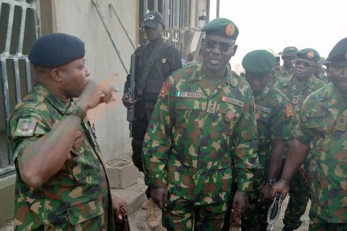 The Chief of Army Staff, Lt.-Gen. Tukur Buratai inspecting the ongoing Dam project Maxwell Khobe Cantonment Jos on 4/1/2020. (NAN)