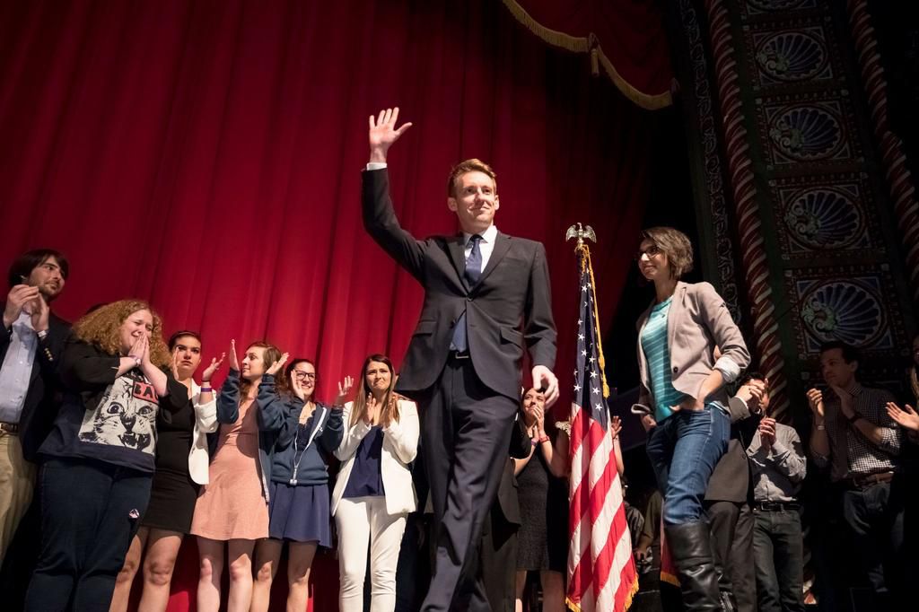 Jason Kander before delivering his concession speech in his run for U.S. Senate in Missouri in November of 2016.